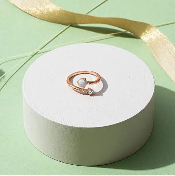 14K Gold Dipped Adjustable Sideways Opal Ring Celebrity Style Double Wrap Layering Stackable Ring Valentine Gift pattanaustralia